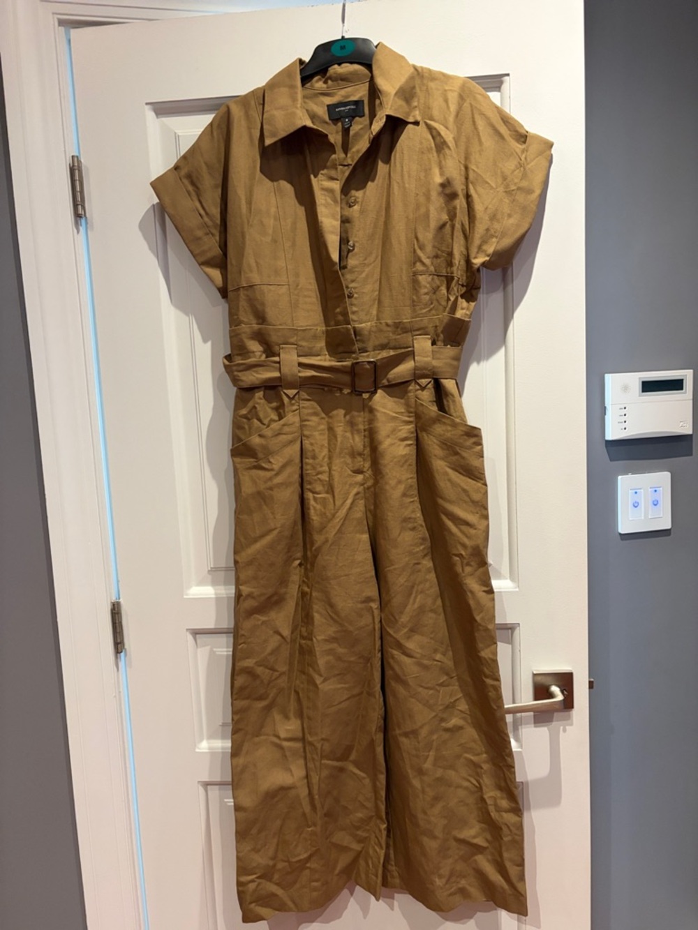 Banana Republic Short-Sleeve Belted Jumpsuit in Camel Brown